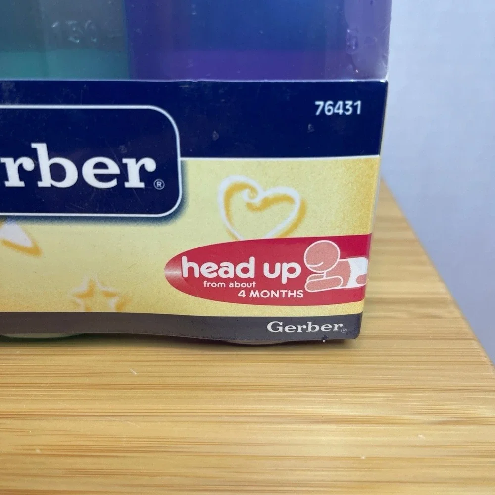 VTG Gerber HEAD UP Fashion Tints Bottle Rubber Nipple 9 Oz Blue Orange Green New